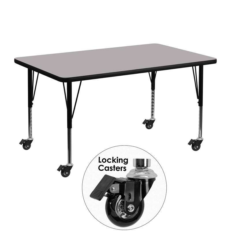 Flash Furniture Mobile 30”W x 48”L Rectangular Grey Thermal Laminate Activity Table – Height Adjustable Short Legs – XU-A3048-REC-GY-T-P-CAS-GG Discount