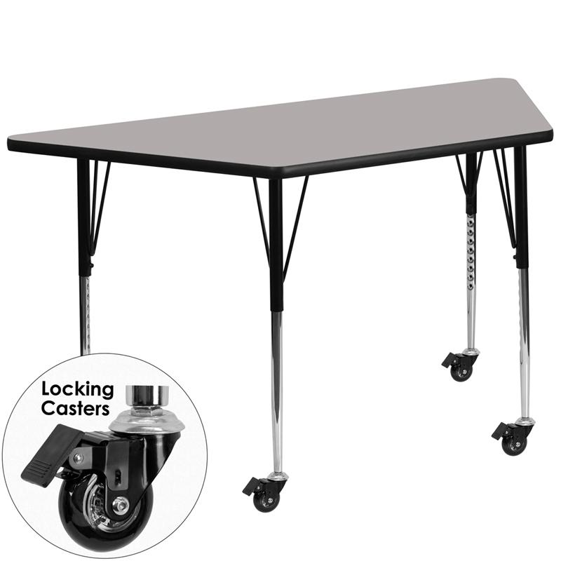 Flash Furniture Mobile 25”W x 45”L Trapezoid Grey HP Laminate Activity Table – Standard Height Adjustable Legs – XU-A2448-TRAP-GY-H-A-CAS-GG Supply
