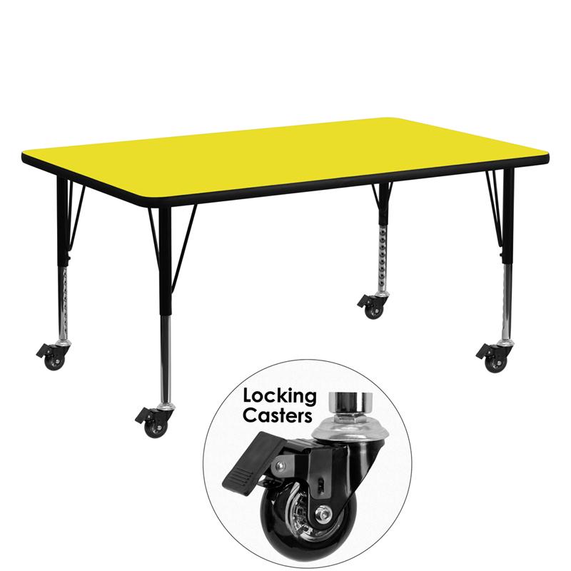 Flash Furniture Mobile 24”W x 60”L Rectangular Yellow HP Laminate Activity Table – Height Adjustable Short Legs – XU-A2460-REC-YEL-H-P-CAS-GG Fashion
