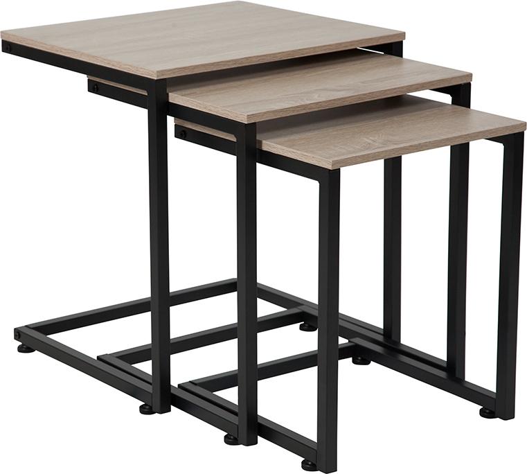 Flash Furniture Midtown Collection Sonoma Oak Wood Grain Finish Nesting Tables with Black Metal Cantilever Base – NAN-JN-21741NT-GG Online Sale