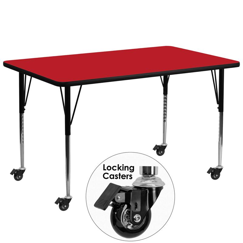 Flash Furniture Mobile 30”W x 72”L Rectangular Red HP Laminate Activity Table – Standard Height Adjustable Legs – XU-A3072-REC-RED-H-A-CAS-GG Online now