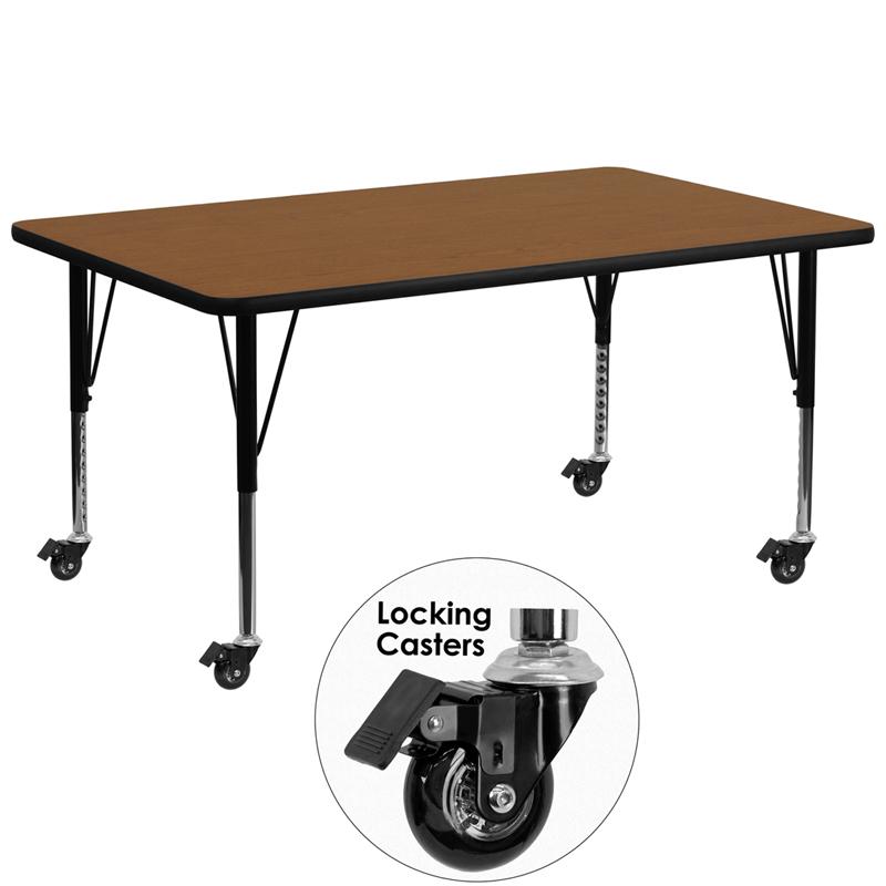 Flash Furniture Mobile 30”W x 72”L Rectangular Oak HP Laminate Activity Table – Height Adjustable Short Legs – XU-A3072-REC-OAK-H-P-CAS-GG Online now