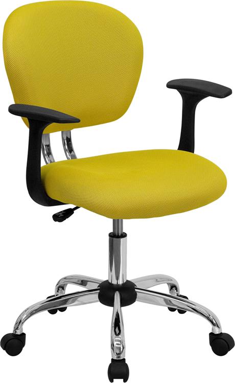 Flash Furniture Mid-Back Yellow Mesh Padded Swivel Task Chair with Chrome Base and Arms – H-2376-F-YEL-ARMS-GG Supply