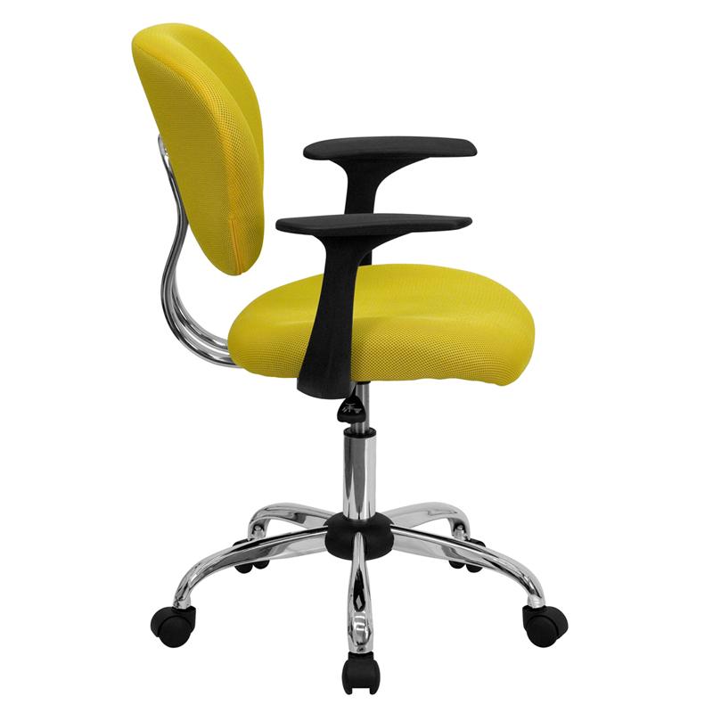 Flash Furniture Mid-Back Yellow Mesh Padded Swivel Task Chair with Chrome Base and Arms – H-2376-F-YEL-ARMS-GG Supply