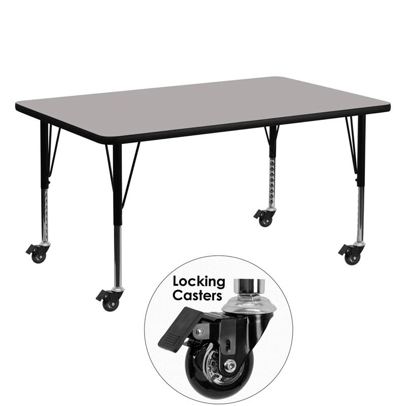 Flash Furniture Mobile 30”W x 60”L Rectangular Grey HP Laminate Activity Table – Height Adjustable Short Legs – XU-A3060-REC-GY-H-P-CAS-GG Online Hot Sale