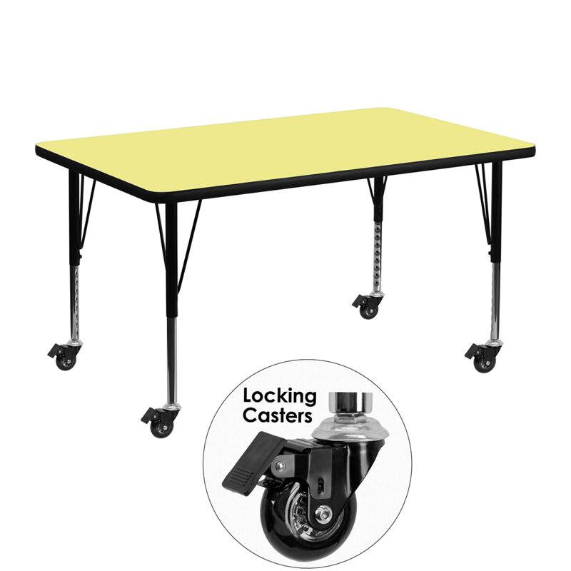 Flash Furniture Mobile 30”W x 48”L Rectangular Yellow Thermal Laminate Activity Table – Height Adjustable Short Legs – XU-A3048-REC-YEL-T-P-CAS-GG Online now
