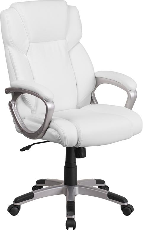 Flash Furniture Mid-Back White Leather Executive Swivel Chair with Padded Arms – GO-2236M-WH-GG Supply