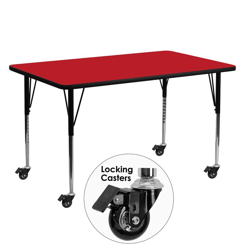 Flash Furniture Mobile 24”W x 60”L Rectangular Red HP Laminate Activity Table – Standard Height Adjustable Legs – XU-A2460-REC-RED-H-A-CAS-GG on Sale