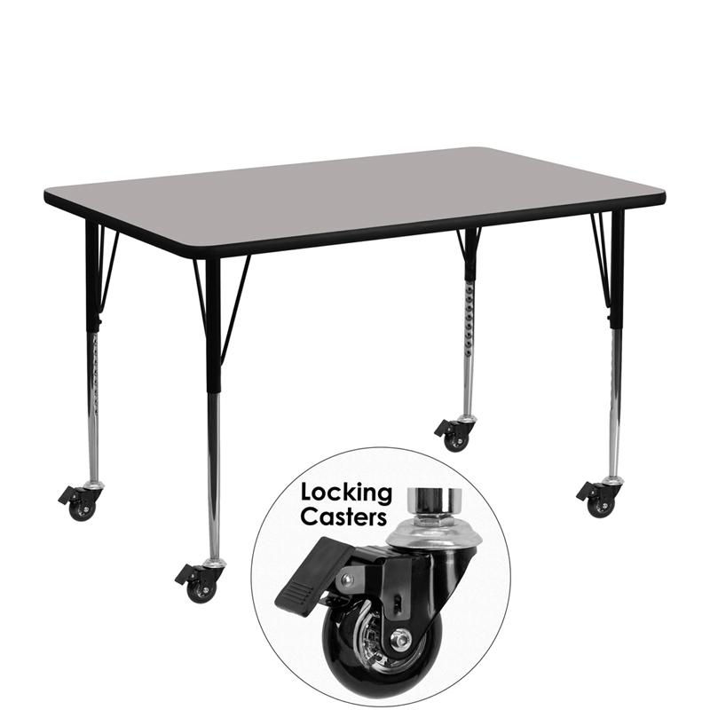 Flash Furniture Mobile 24”W x 48”L Rectangular Grey HP Laminate Activity Table – Standard Height Adjustable Legs – XU-A2448-REC-GY-H-A-CAS-GG Supply