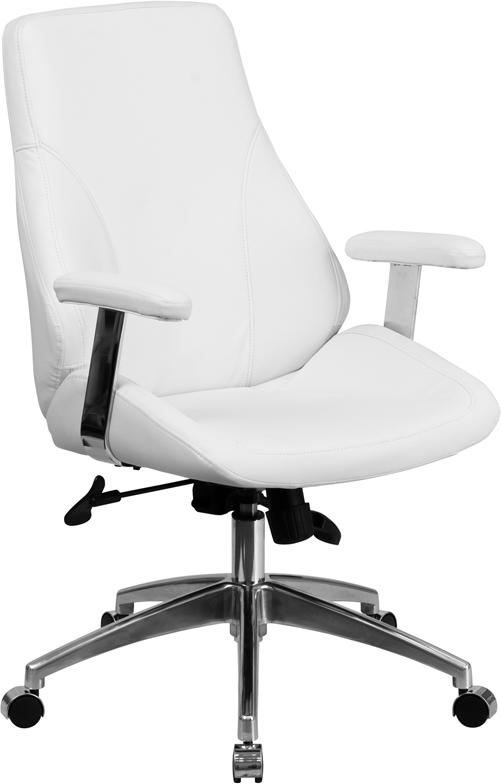 Flash Furniture Mid-Back White Leather Smooth Upholstered Executive Swivel Chair with Arms – BT-90068M-WH-GG Online