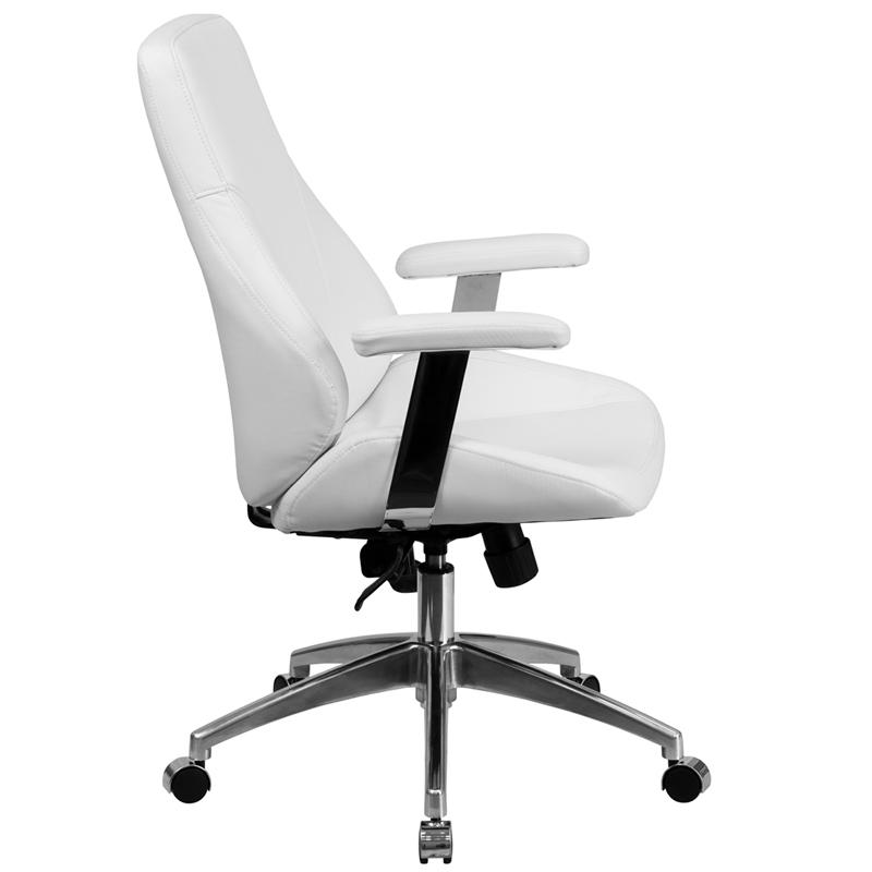 Flash Furniture Mid-Back White Leather Smooth Upholstered Executive Swivel Chair with Arms – BT-90068M-WH-GG Online