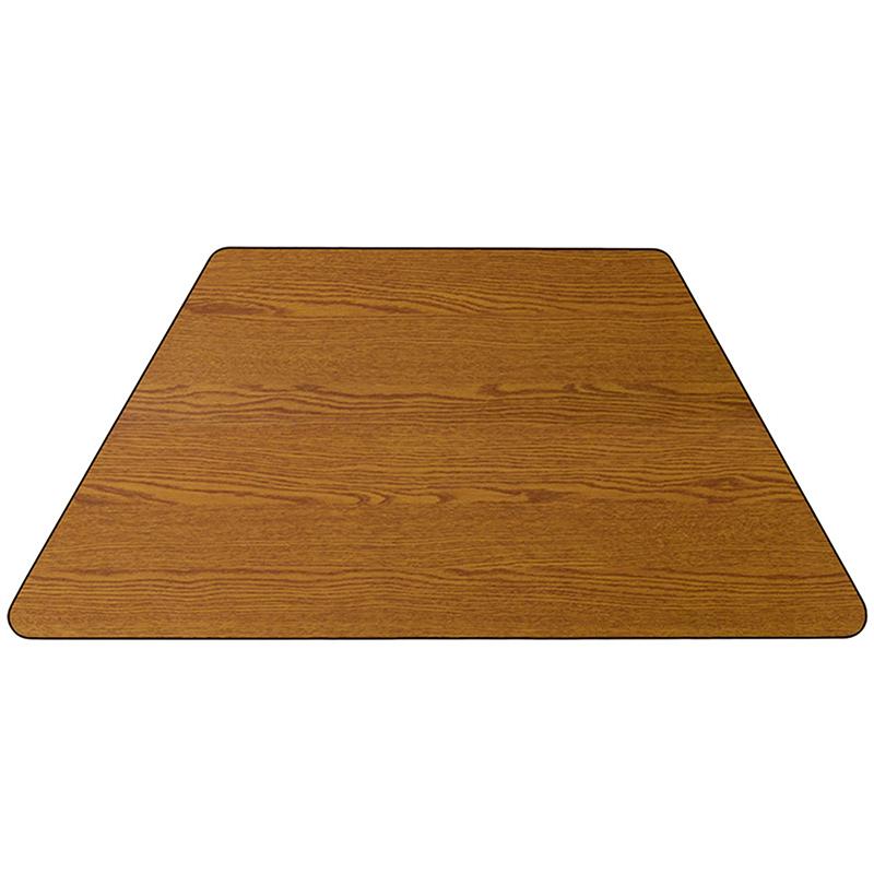 Flash Furniture Mobile 29.5”W x 57.25”L Trapezoid Oak Thermal Laminate Activity Table – Standard Height Adjustable Legs – XU-A3060-TRAP-OAK-T-A-CAS-GG Discount
