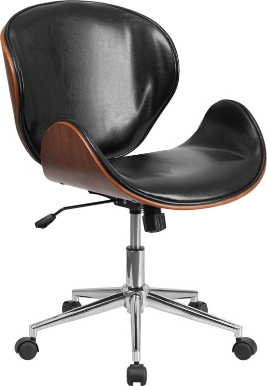 Flash Furniture Mid-Back Walnut Wood Swivel Conference Chair in Black Leather – SD-SDM-2240-5-BK-GG Online Hot Sale