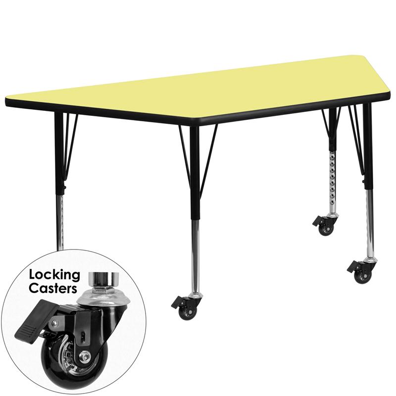 Flash Furniture Mobile 29.5”W x 57.25”L Trapezoid Yellow Thermal Laminate Activity Table – Height Adjustable Short Legs – XU-A3060-TRAP-YEL-T-P-CAS-GG Online