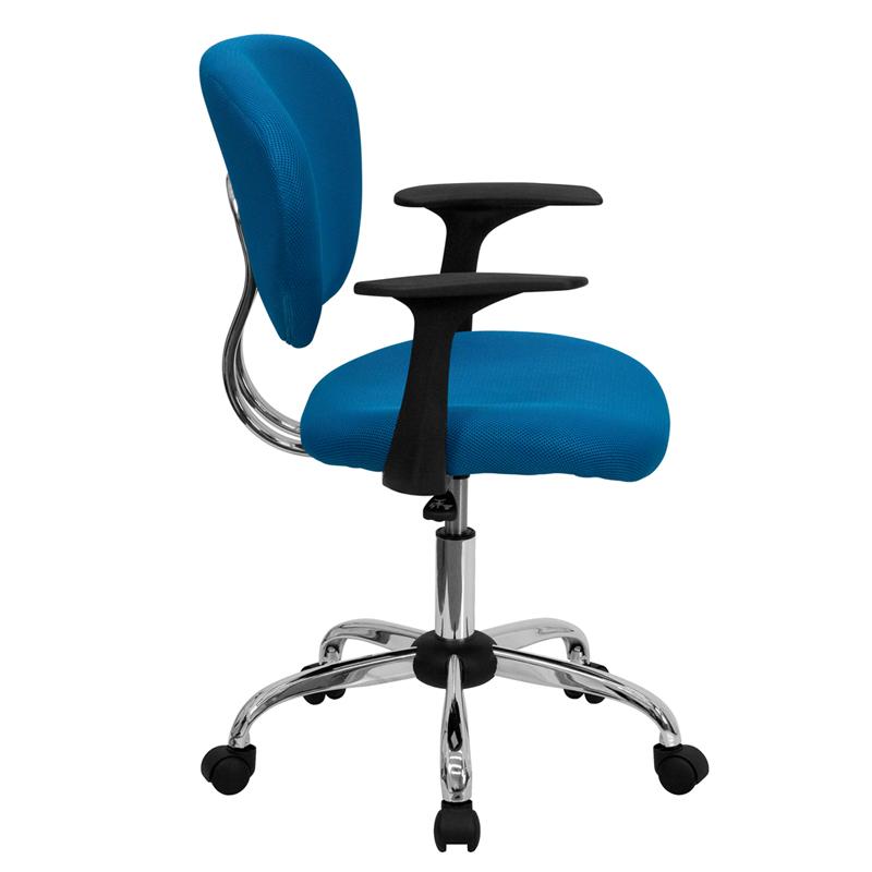 Flash Furniture Mid-Back Turquoise Mesh Padded Swivel Task Chair with Chrome Base and Arms – H-2376-F-TUR-ARMS-GG Discount