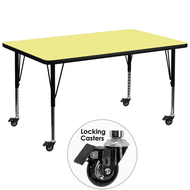 Flash Furniture Mobile 36”W x 72”L Rectangular Yellow Thermal Laminate Activity Table – Height Adjustable Short Legs – XU-A3672-REC-YEL-T-P-CAS-GG Hot on Sale