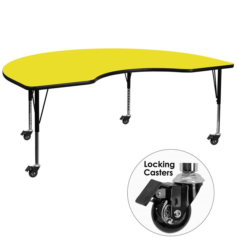 Flash Furniture Mobile 48”W x 72”L Kidney Yellow HP Laminate Activity Table – Height Adjustable Short Legs – XU-A4872-KIDNY-YEL-H-P-CAS-GG on Sale