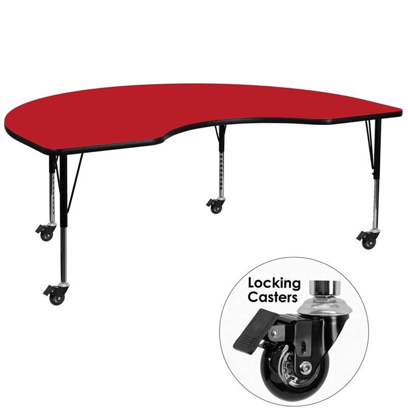 Flash Furniture Mobile 48”W x 72”L Kidney Red HP Laminate Activity Table – Height Adjustable Short Legs – XU-A4872-KIDNY-RED-H-P-CAS-GG Supply