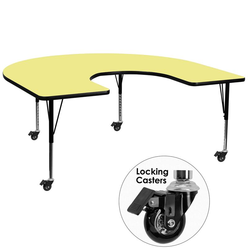 Flash Furniture Mobile 60”W x 66”L Horseshoe Yellow Thermal Laminate Activity Table – Height Adjustable Short Legs – XU-A6066-HRSE-YEL-T-P-CAS-GG Online Sale