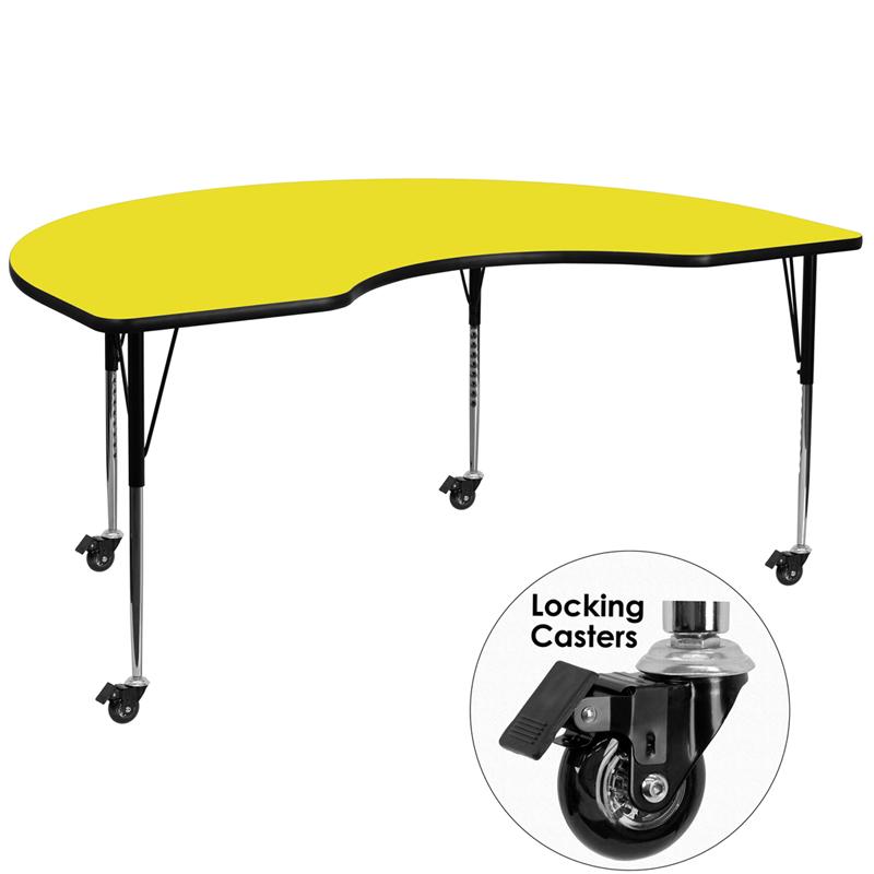 Flash Furniture Mobile 48”W x 72”L Kidney Yellow HP Laminate Activity Table – Standard Height Adjustable Legs – XU-A4872-KIDNY-YEL-H-A-CAS-GG on Sale