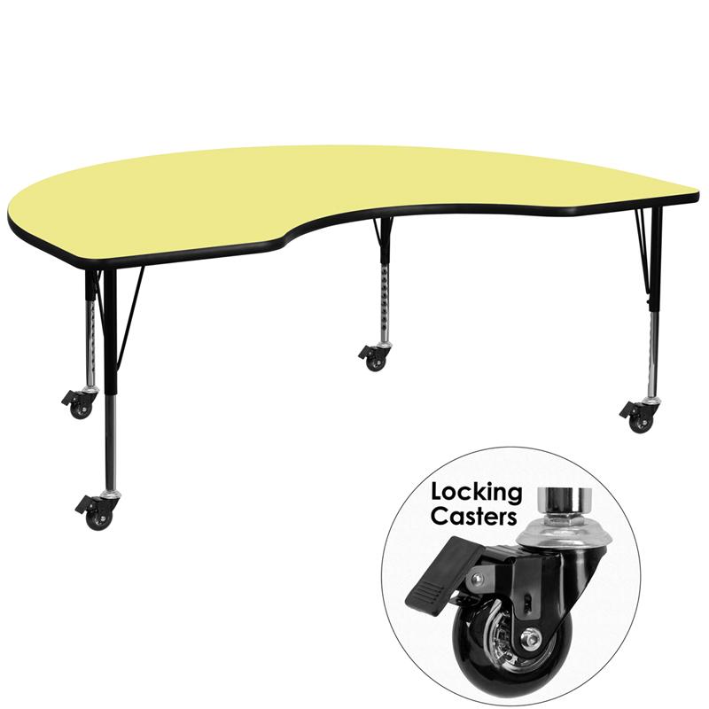Flash Furniture Mobile 48”W x 96”L Kidney Yellow Thermal Laminate Activity Table – Height Adjustable Short Legs – XU-A4896-KIDNY-YEL-T-P-CAS-GG Supply