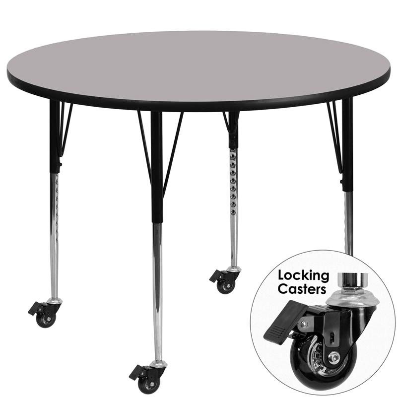 Flash Furniture Mobile 60” Round Grey Thermal Laminate Activity Table – Standard Height Adjustable Legs – XU-A60-RND-GY-T-A-CAS-GG on Sale