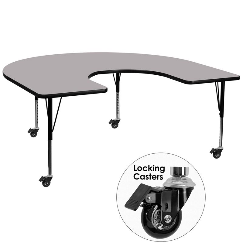 Flash Furniture Mobile 60”W x 66”L Horseshoe Grey Thermal Laminate Activity Table – Height Adjustable Short Legs – XU-A6066-HRSE-GY-T-P-CAS-GG Online