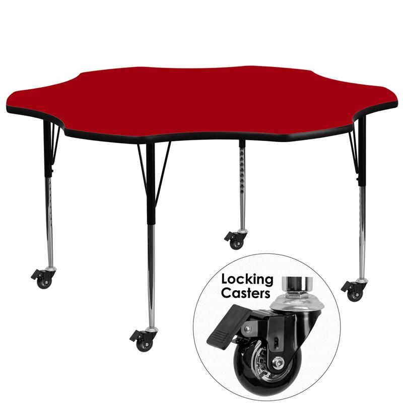 Flash Furniture Mobile 60” Flower Red Thermal Laminate Activity Table – Standard Height Adjustable Legs – XU-A60-FLR-RED-T-A-CAS-GG Discount