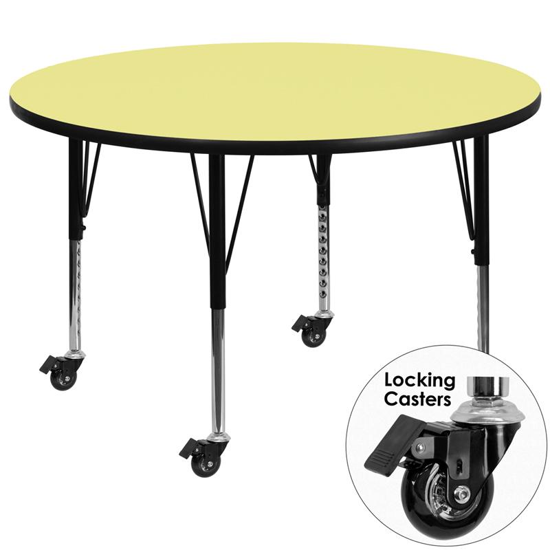 Flash Furniture Mobile 60” Round Yellow Thermal Laminate Activity Table – Height Adjustable Short Legs – XU-A60-RND-YEL-T-P-CAS-GG Online Hot Sale