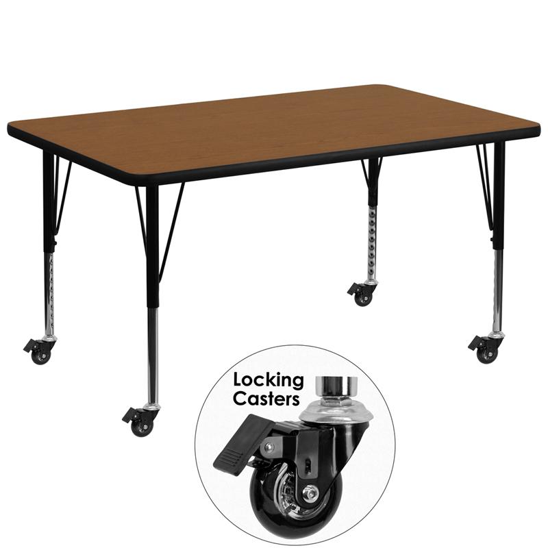 Flash Furniture Mobile 36”W x 72”L Rectangular Oak HP Laminate Activity Table – Height Adjustable Short Legs – XU-A3672-REC-OAK-H-P-CAS-GG Supply
