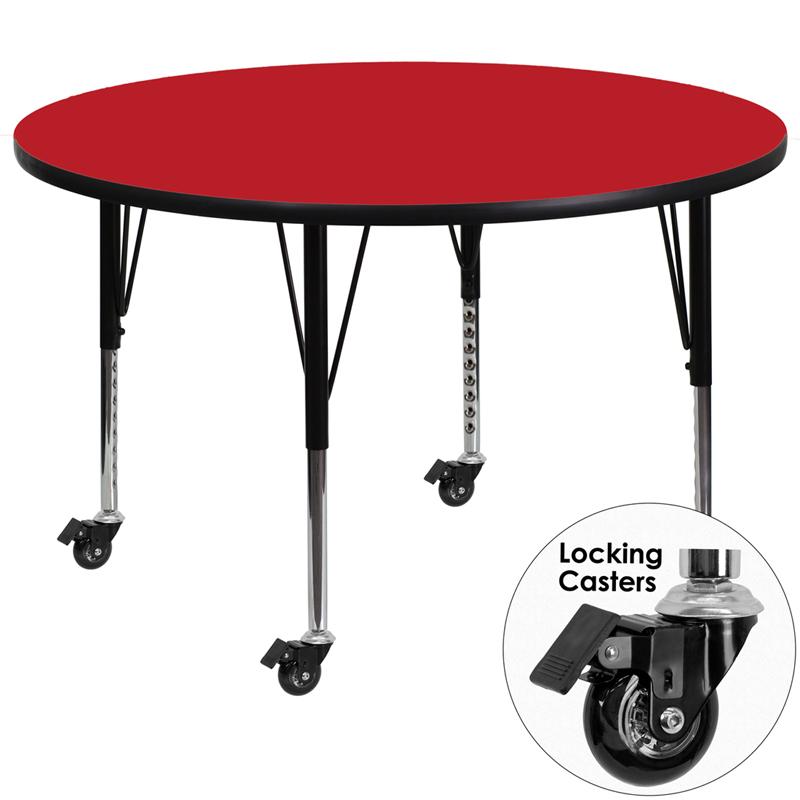 Flash Furniture Mobile 48” Round Red HP Laminate Activity Table – Height Adjustable Short Legs – XU-A48-RND-RED-H-P-CAS-GG Hot on Sale