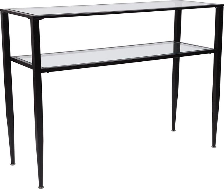 Flash Furniture Newport Collection Glass Console Table with Shelves and Black Metal Frame – HG-160334-GG Sale