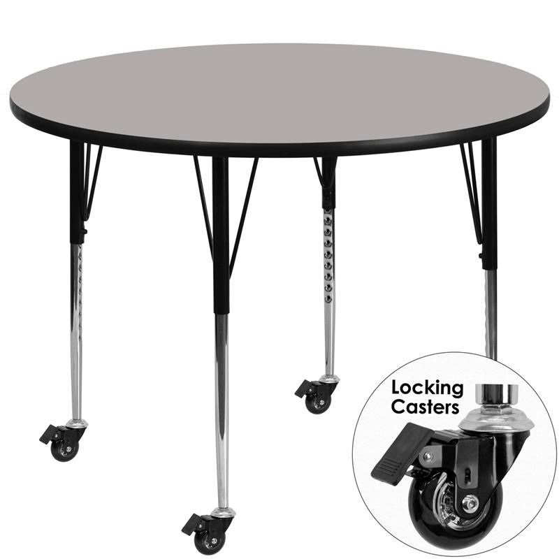 Flash Furniture Mobile 42” Round Grey HP Laminate Activity Table – Standard Height Adjustable Legs – XU-A42-RND-GY-H-A-CAS-GG Supply