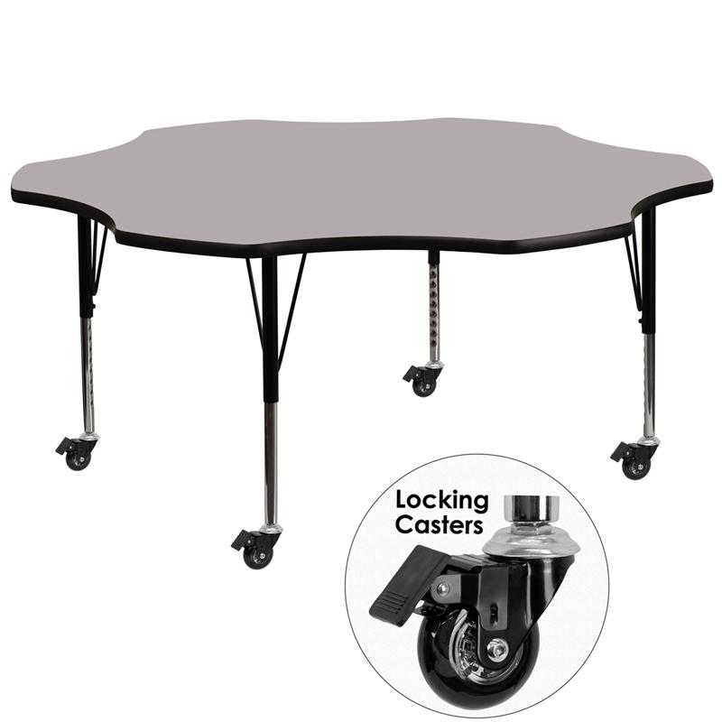 Flash Furniture Mobile 60” Flower Grey Thermal Laminate Activity Table – Height Adjustable Short Legs – XU-A60-FLR-GY-T-P-CAS-GG Hot on Sale