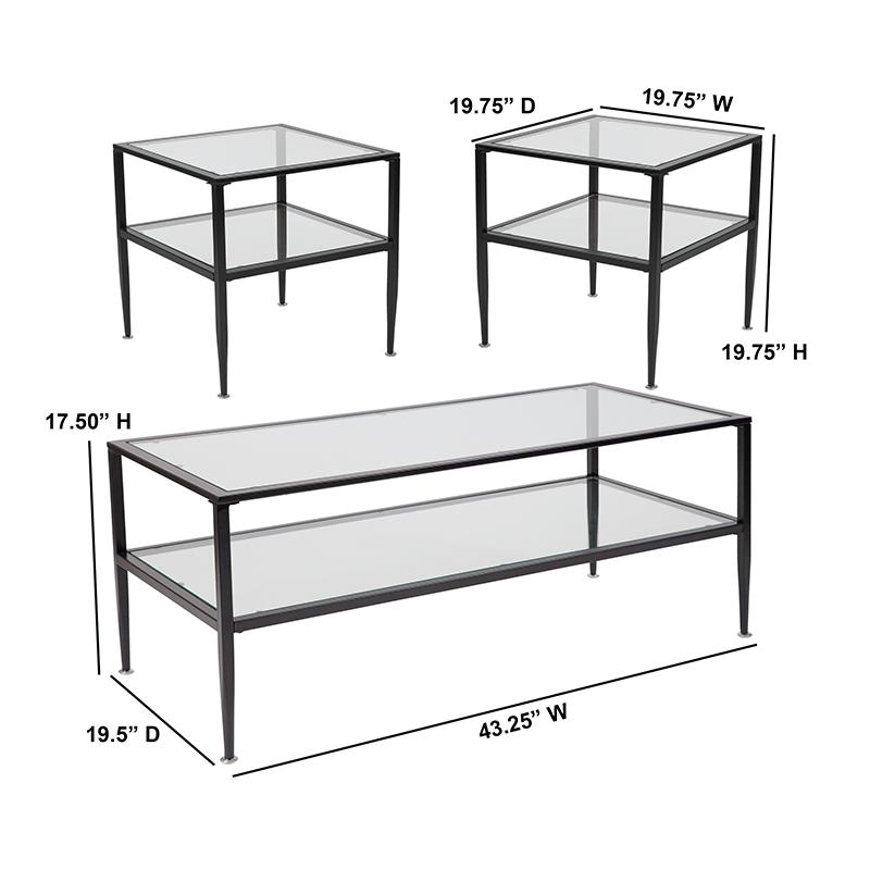 Flash Furniture Newport Collection 3 Piece Coffee and End Table Set with Glass Tops and Black Metal Frames – HG-CEK-16-GG Sale