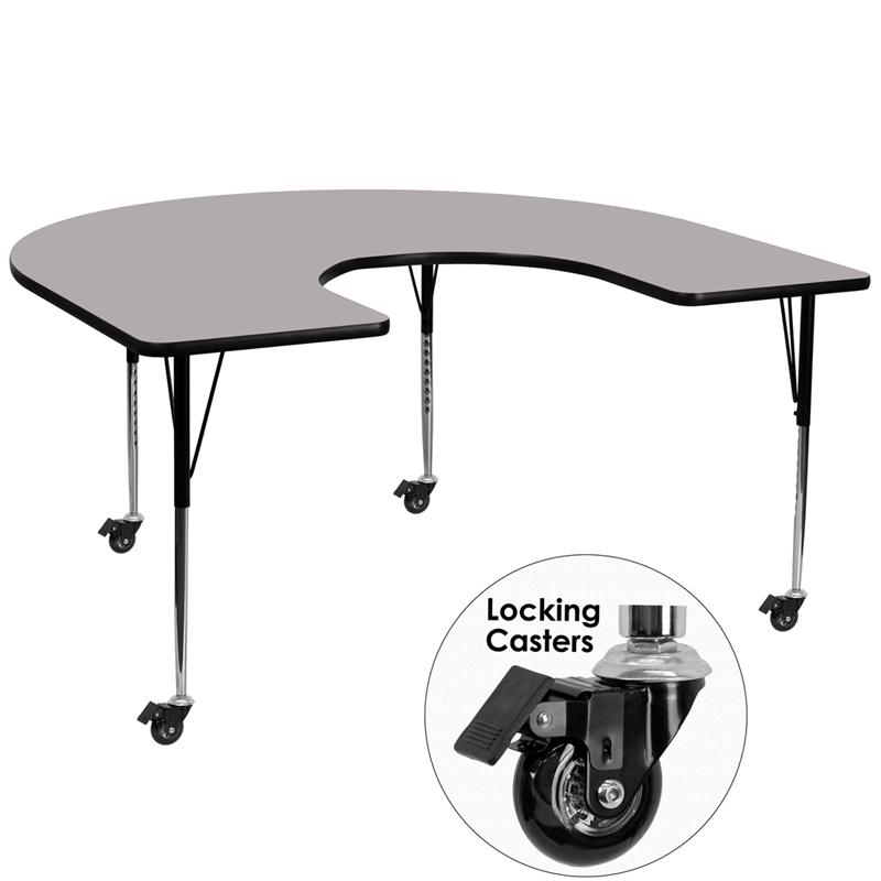 Flash Furniture Mobile 60”W x 66”L Horseshoe Grey Thermal Laminate Activity Table – Standard Height Adjustable Legs – XU-A6066-HRSE-GY-T-A-CAS-GG Sale