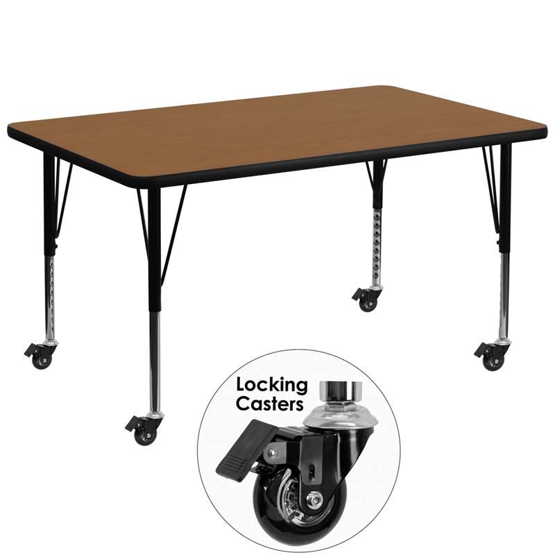 Flash Furniture Mobile 36”W x 72”L Rectangular Oak Thermal Laminate Activity Table – Height Adjustable Short Legs – XU-A3672-REC-OAK-T-P-CAS-GG Online