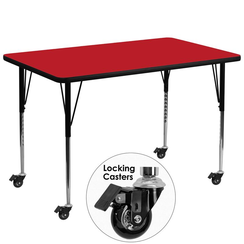 Flash Furniture Mobile 36”W x 72”L Rectangular Red HP Laminate Activity Table – Standard Height Adjustable Legs – XU-A3672-REC-RED-H-A-CAS-GG Sale