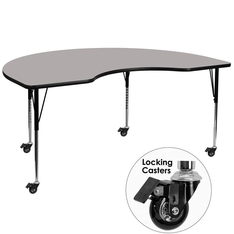Flash Furniture Mobile 48”W x 96”L Kidney Grey HP Laminate Activity Table – Standard Height Adjustable Legs – XU-A4896-KIDNY-GY-H-A-CAS-GG Online