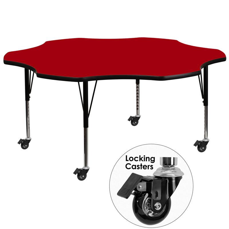 Flash Furniture Mobile 60” Flower Red Thermal Laminate Activity Table – Height Adjustable Short Legs – XU-A60-FLR-RED-T-P-CAS-GG Online