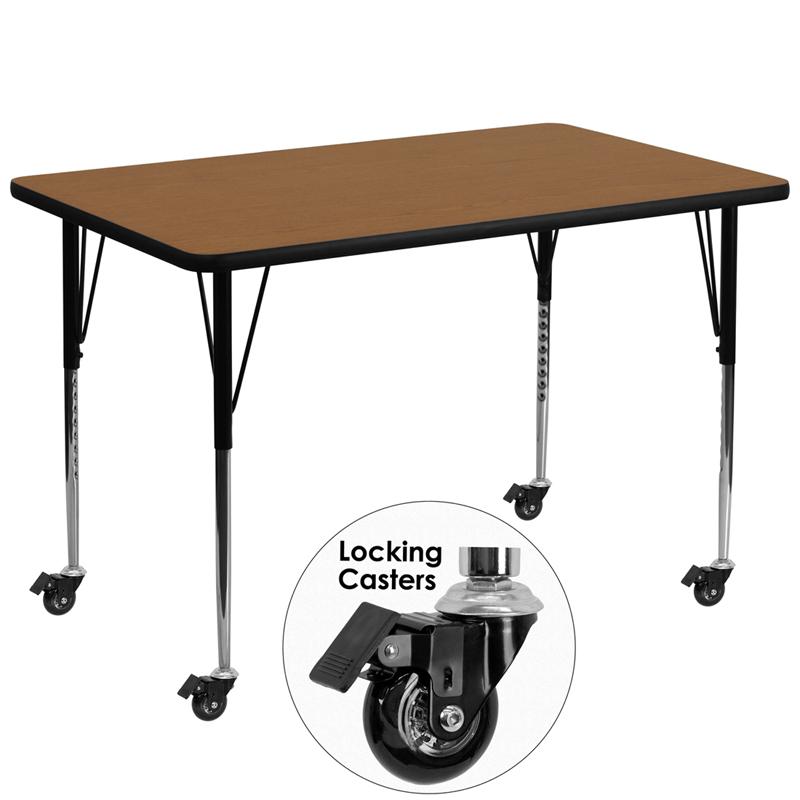 Flash Furniture Mobile 36”W x 72”L Rectangular Oak Thermal Laminate Activity Table – Standard Height Adjustable Legs – XU-A3672-REC-OAK-T-A-CAS-GG on Sale