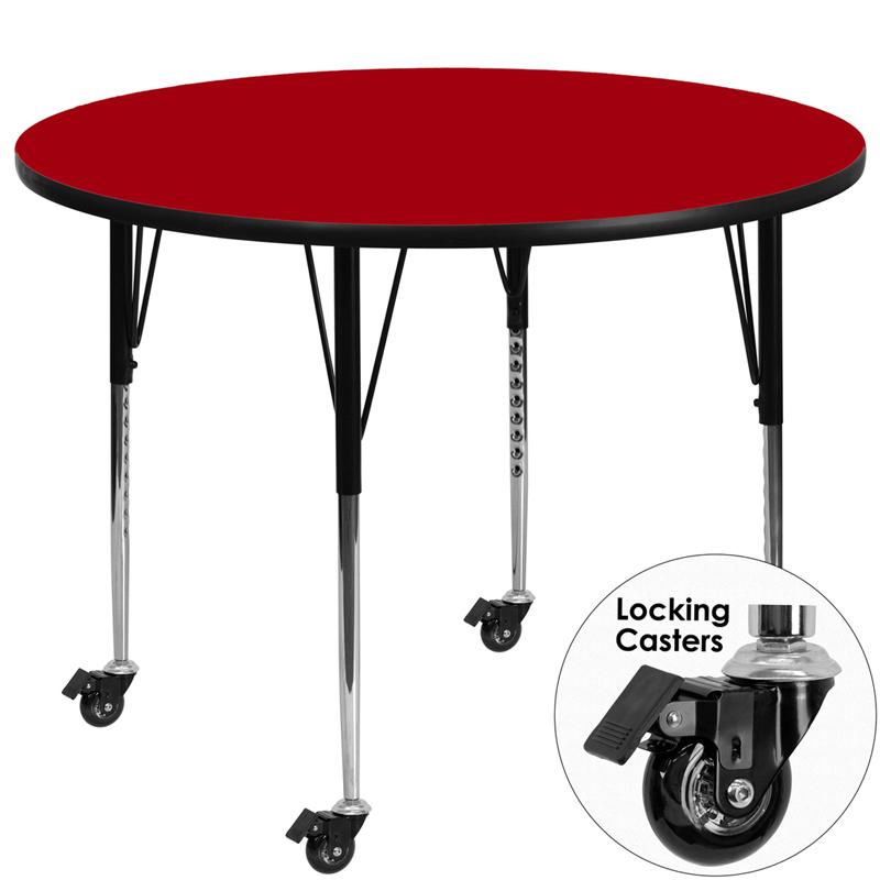 Flash Furniture Mobile 60” Round Red Thermal Laminate Activity Table – Standard Height Adjustable Legs – XU-A60-RND-RED-T-A-CAS-GG Discount