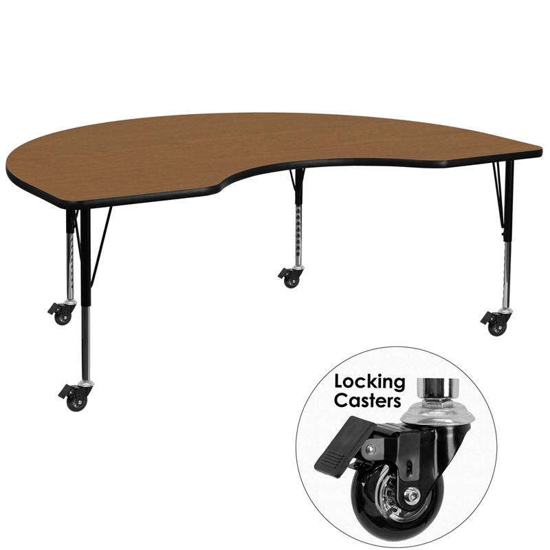 Flash Furniture Mobile 48”W x 96”L Kidney Oak Thermal Laminate Activity Table – Height Adjustable Short Legs – XU-A4896-KIDNY-OAK-T-P-CAS-GG Hot on Sale