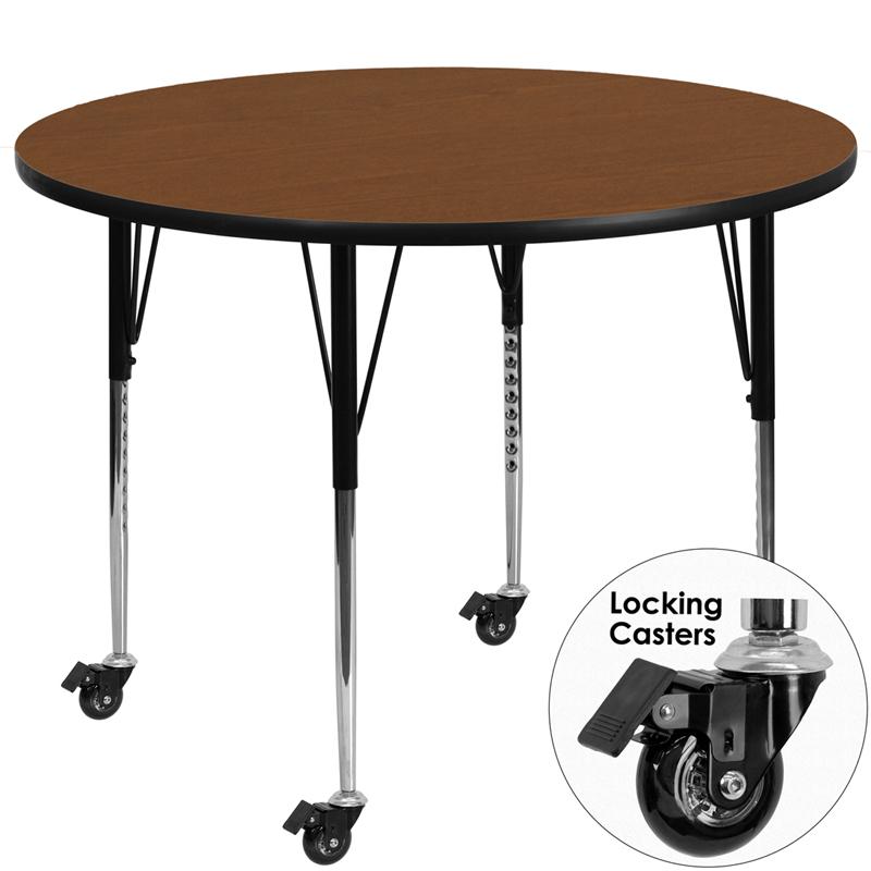Flash Furniture Mobile 48” Round Oak HP Laminate Activity Table – Standard Height Adjustable Legs – XU-A48-RND-OAK-H-A-CAS-GG Discount