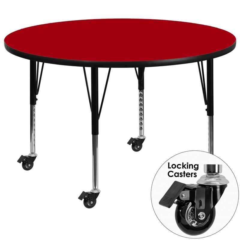 Flash Furniture Mobile 60” Round Red Thermal Laminate Activity Table – Height Adjustable Short Legs – XU-A60-RND-RED-T-P-CAS-GG Sale