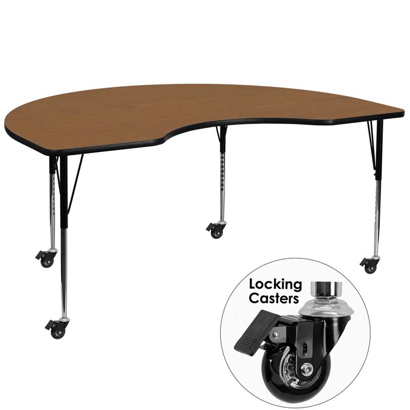 Flash Furniture Mobile 48”W x 96”L Kidney Oak Thermal Laminate Activity Table – Standard Height Adjustable Legs – XU-A4896-KIDNY-OAK-T-A-CAS-GG Discount