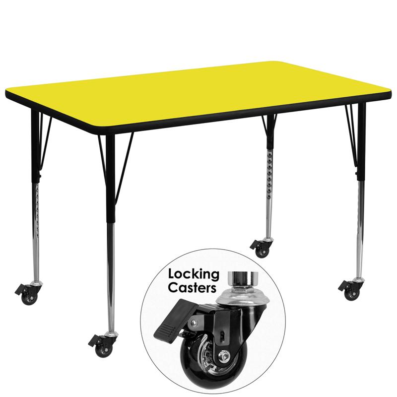 Flash Furniture Mobile 36”W x 72”L Rectangular Yellow HP Laminate Activity Table – Standard Height Adjustable Legs – XU-A3672-REC-YEL-H-A-CAS-GG Online Hot Sale