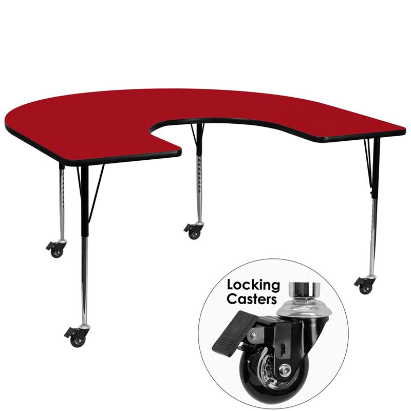 Flash Furniture Mobile 60”W x 66”L Horseshoe Red Thermal Laminate Activity Table – Standard Height Adjustable Legs – XU-A6066-HRSE-RED-T-A-CAS-GG Online Sale