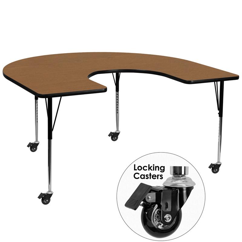 Flash Furniture Mobile 60”W x 66”L Horseshoe Oak Thermal Laminate Activity Table – Standard Height Adjustable Legs – XU-A6066-HRSE-OAK-T-A-CAS-GG Online Sale