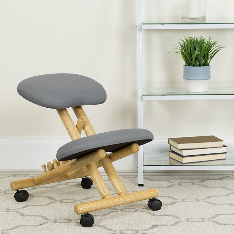 Flash Furniture Mobile Wooden Ergonomic Kneeling Chair in Gray Fabric – WL-SB-101-GG Discount